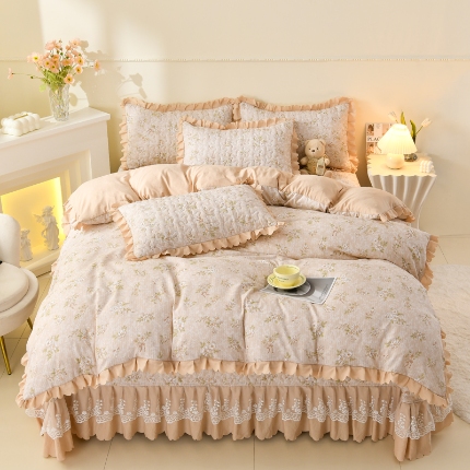 91家纺网 家纺一手货源 找家纺 （总）三友家纺 爆款韩版蕾丝花边床盖四件套（被套款 夏被款）
