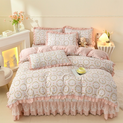 91家纺网 家纺一手货源 找家纺 （总）三友家纺 爆款韩版蕾丝花边床盖四件套（被套款 夏被款）