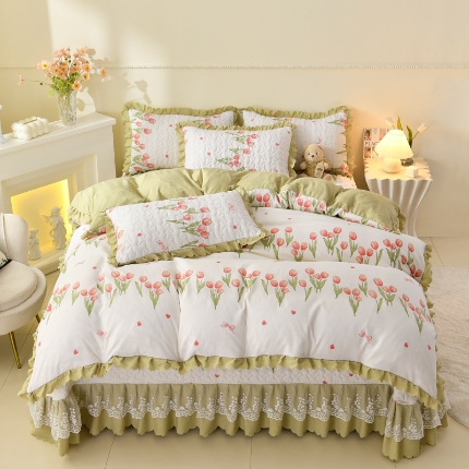 91家纺网 家纺一手货源 找家纺 （总）三友家纺 爆款韩版蕾丝花边床盖四件套（被套款 夏被款）