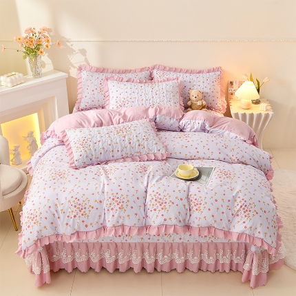 91家纺网 家纺一手货源 找家纺 （总）三友家纺 爆款韩版蕾丝花边床盖四件套（被套款 夏被款）