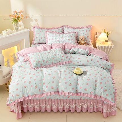 91家纺网 家纺一手货源 找家纺 （总）三友家纺 爆款韩版蕾丝花边床盖四件套（被套款 夏被款）