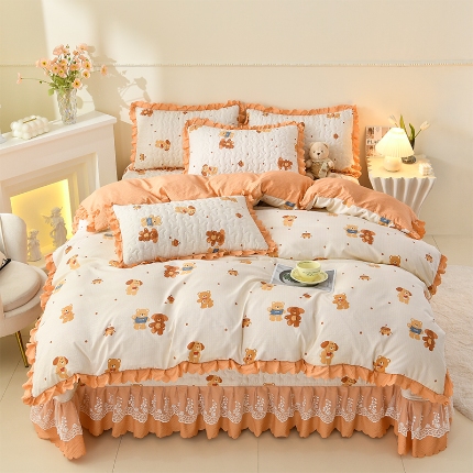 91家纺网 家纺一手货源 找家纺 （总）三友家纺 爆款韩版蕾丝花边床盖四件套（被套款 夏被款）