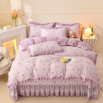 91家纺网 家纺一手货源 找家纺 （总）三友家纺 爆款韩版蕾丝花边床盖四件套（被套款 夏被款）