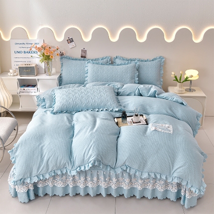 91家纺网 家纺一手货源 找家纺 （总）三友家纺 纯色有氧提花水洗泡泡棉麻床盖四件套 爱恋（被套款 夏被款）