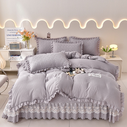 91家纺网 家纺一手货源 找家纺 （总）三友家纺 纯色有氧提花水洗泡泡棉麻床盖四件套 爱恋（被套款 夏被款）