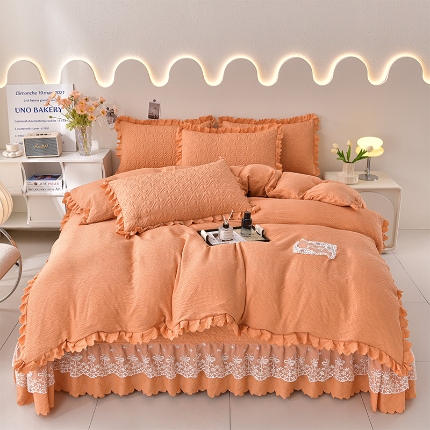 91家纺网 家纺一手货源 找家纺 （总）三友家纺 纯色有氧提花水洗泡泡棉麻床盖四件套 爱恋（被套款 夏被款）