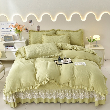 91家纺网 家纺一手货源 找家纺 （总）三友家纺 纯色有氧提花水洗泡泡棉麻床盖四件套 爱恋（被套款 夏被款）