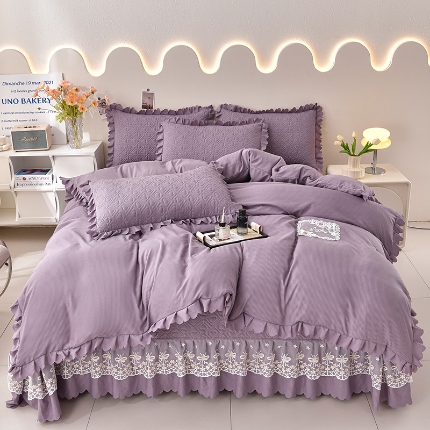 91家纺网 家纺一手货源 找家纺 （总）三友家纺 纯色有氧提花水洗泡泡棉麻床盖四件套 爱恋（被套款 夏被款）