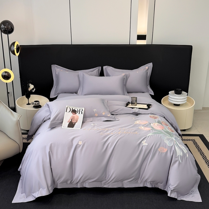 91家纺网 家纺一手货源 找家纺 （总）2025新款刺绣亲肤棉简约高端四件套 郁金花束