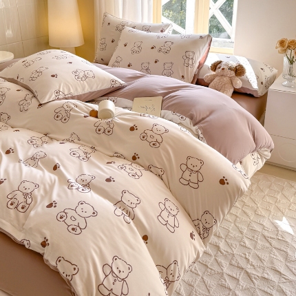 91家纺网 家纺一手货源 找家纺 （总）针织棉四件套床笠款高克重双面平印花四件套-送包装