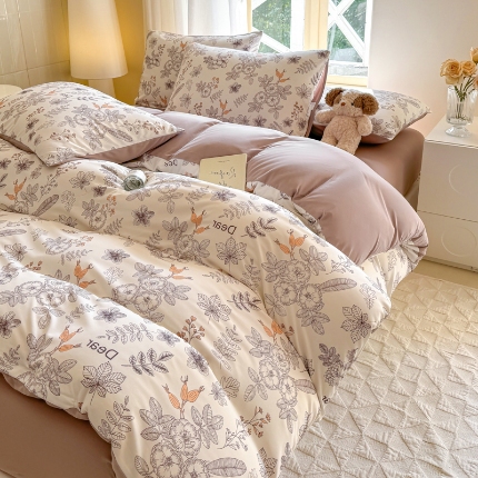 91家纺网 家纺一手货源 找家纺 （总）针织棉四件套床笠款高克重双面平印花四件套-送包装