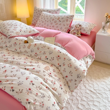 91家纺网 家纺一手货源 找家纺 （总）针织棉四件套床笠款高克重双面平印花四件套-送包装