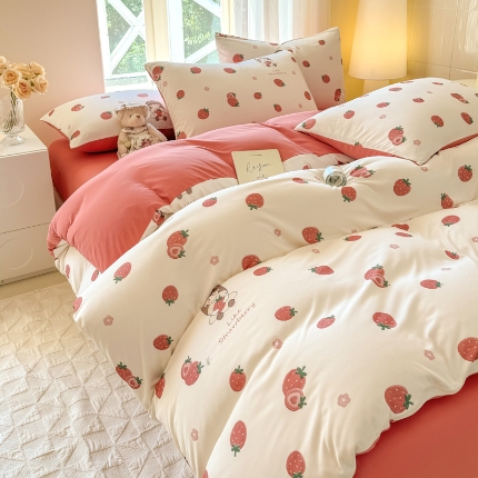 91家纺网 家纺一手货源 找家纺 （总）针织棉四件套床笠款高克重双面平印花四件套-送包装