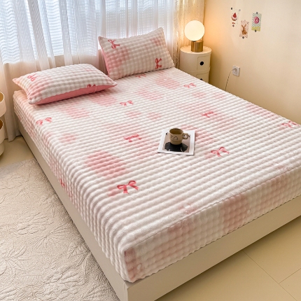 91家纺网 家纺一手货源 找家纺 （总） 2025新款兔兔绒牛奶绒印花单床笠 床笠三件套 单枕套