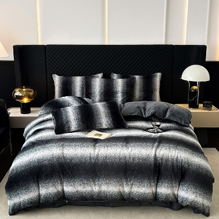 91家纺网 家纺一手货源 找家纺 （总）2025新款直播兔毛绒印花四件套加厚保暖美拉德风格套件