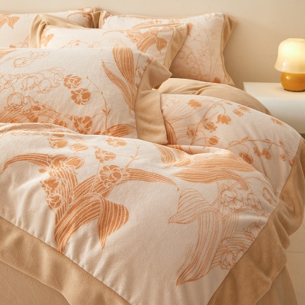 91家纺网 家纺一手货源 找家纺 （总）控价 2025新款高克重9.2斤240克A类全消光印花拼角牛奶绒四件套-铃兰