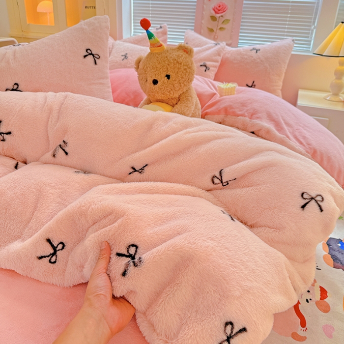 91家纺网 家纺一手货源 找家纺 （总）2025兔毛印花小清新风四件套加厚牛奶绒兔毛套件A版兔毛B版牛奶绒