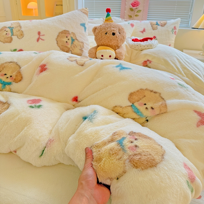 91家纺网 家纺一手货源 找家纺 （总）2025兔毛印花小清新风四件套加厚牛奶绒兔毛套件A版兔毛B版牛奶绒