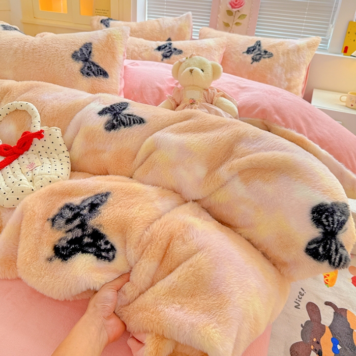 91家纺网 家纺一手货源 找家纺 （总）2025兔毛印花小清新风四件套加厚牛奶绒兔毛套件A版兔毛B版牛奶绒