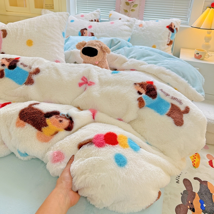 91家纺网 家纺一手货源 找家纺 （总）2025兔毛印花小清新风四件套加厚牛奶绒兔毛套件A版兔毛B版牛奶绒