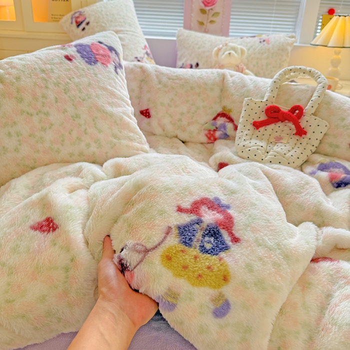 91家纺网 家纺一手货源 找家纺 （总）2025兔毛印花小清新风四件套加厚牛奶绒兔毛套件A版兔毛B版牛奶绒