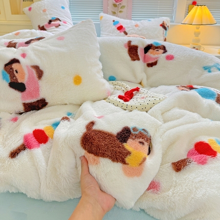 91家纺网 家纺一手货源 找家纺 （总）2025兔毛印花小清新风四件套加厚牛奶绒兔毛套件A版兔毛B版牛奶绒