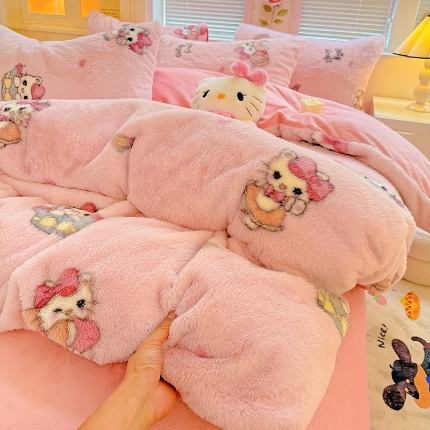 91家纺网 家纺一手货源 找家纺 （总）2025兔毛印花小清新风四件套加厚牛奶绒兔毛套件A版兔毛B版牛奶绒