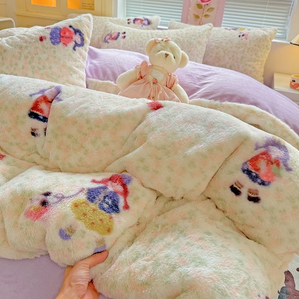 91家纺网 家纺一手货源 找家纺 （总）2025兔毛印花小清新风四件套加厚牛奶绒兔毛套件A版兔毛B版牛奶绒