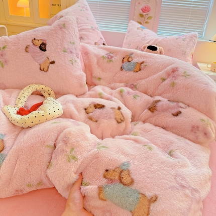 91家纺网 家纺一手货源 找家纺 （总）2025兔毛印花小清新风四件套加厚牛奶绒兔毛套件A版兔毛B版牛奶绒