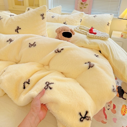 91家纺网 家纺一手货源 找家纺 （总）2025兔毛印花小清新风四件套加厚牛奶绒兔毛套件A版兔毛B版牛奶绒