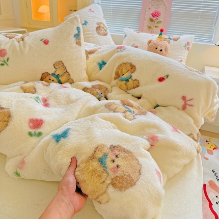 91家纺网 家纺一手货源 找家纺 （总）2025兔毛印花小清新风四件套加厚牛奶绒兔毛套件A版兔毛B版牛奶绒