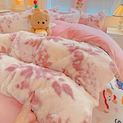 91家纺网 家纺一手货源 找家纺 （总）2025兔毛印花小清新风四件套加厚牛奶绒兔毛套件A版兔毛B版牛奶绒