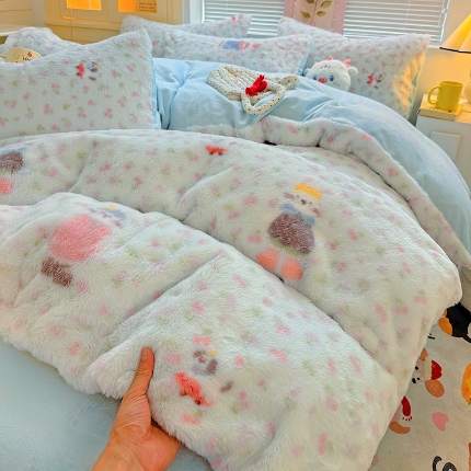 91家纺网 家纺一手货源 找家纺 （总）2025兔毛印花小清新风四件套加厚牛奶绒兔毛套件A版兔毛B版牛奶绒