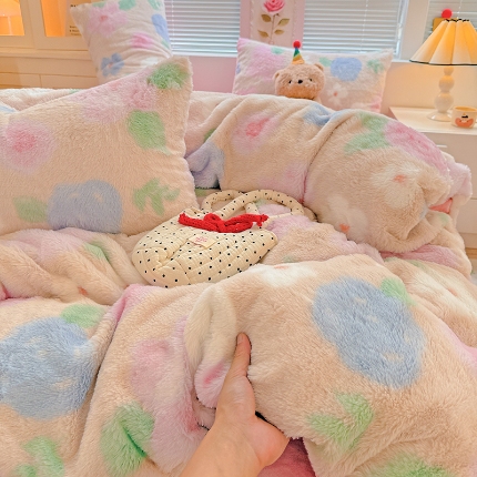 91家纺网 家纺一手货源 找家纺 （总）2025兔毛印花小清新风四件套加厚牛奶绒兔毛套件A版兔毛B版牛奶绒