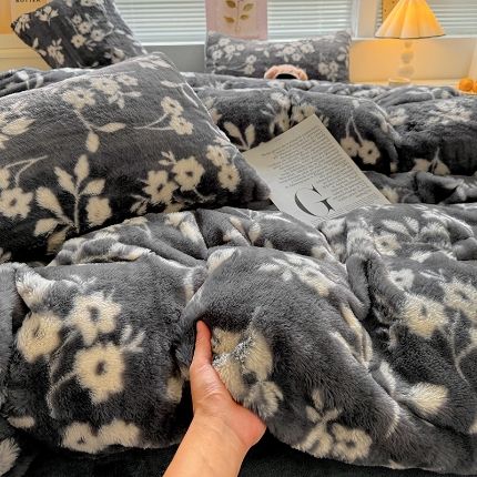 91家纺网 家纺一手货源 找家纺 （总）2025兔毛印花小清新风四件套加厚牛奶绒兔毛套件A版兔毛B版牛奶绒