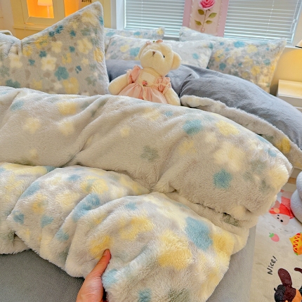 91家纺网 家纺一手货源 找家纺 （总）2025兔毛印花小清新风四件套加厚牛奶绒兔毛套件A版兔毛B版牛奶绒