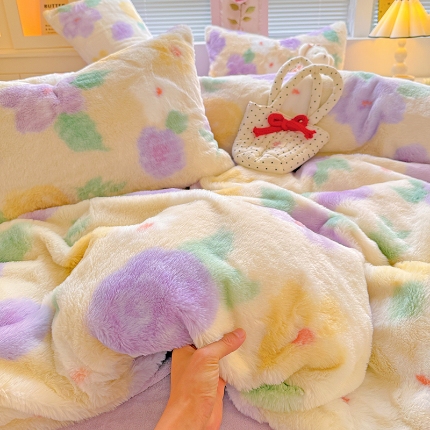 91家纺网 家纺一手货源 找家纺 （总）2025兔毛印花小清新风四件套加厚牛奶绒兔毛套件A版兔毛B版牛奶绒