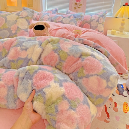 91家纺网 家纺一手货源 找家纺 （总）2025兔毛印花小清新风四件套加厚牛奶绒兔毛套件A版兔毛B版牛奶绒