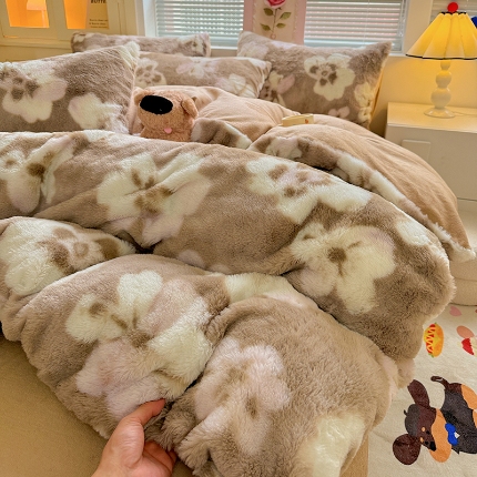 91家纺网 家纺一手货源 找家纺 （总）2025兔毛印花小清新风四件套加厚牛奶绒兔毛套件A版兔毛B版牛奶绒