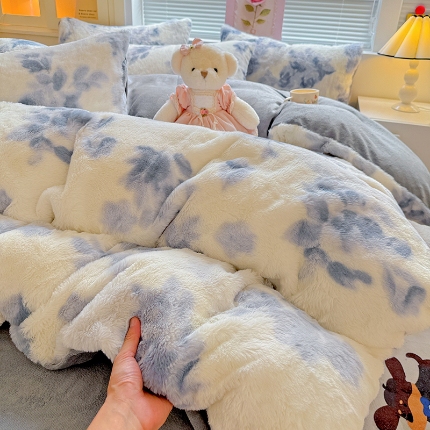91家纺网 家纺一手货源 找家纺 （总）2025兔毛印花小清新风四件套加厚牛奶绒兔毛套件A版兔毛B版牛奶绒