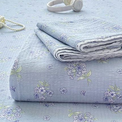 91家纺网 家纺一手货源 找家纺 （总）新款学生宿舍云感双层纱三件套 单人被罩床单枕套