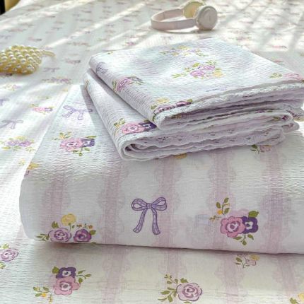 91家纺网 家纺一手货源 找家纺 （总）新款学生宿舍云感双层纱三件套 单人被罩床单枕套