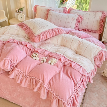 （总）苏东来家纺2025兔毛绒韩版工艺款花边牛奶绒四件套刺绣绣花套件