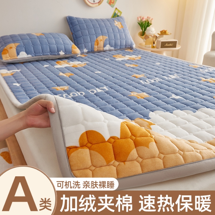 91家纺网 家纺一手货源 找家纺 （总）奇丝雅 2025新款A类牛奶绒床褥床垫软垫家用学生宿舍上下铺寝室床护垫夹棉褥子-大床款套件