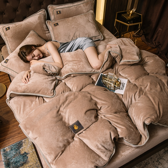 91家纺网 家纺一手货源 找家纺 总Y-DGN 秋冬纯色牛奶四件套黑金系列法莱绒水晶绒加厚