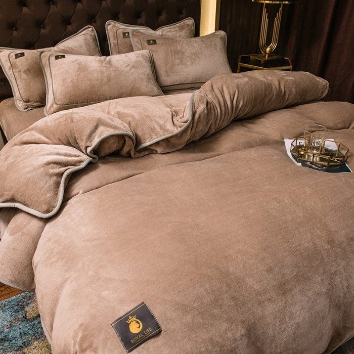 91家纺网 家纺一手货源 找家纺 总Y-DGN 秋冬纯色牛奶四件套黑金系列法莱绒水晶绒加厚