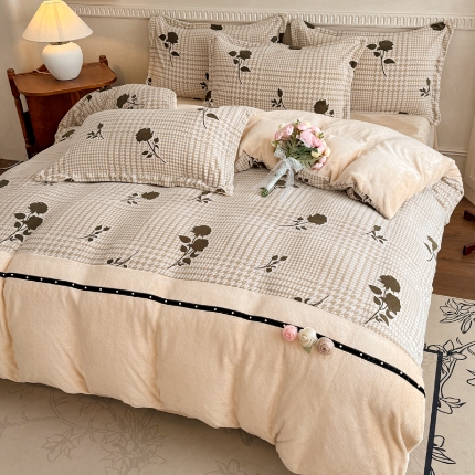 2025苏东来家纺工艺款雕花绒牛奶绒四件套立体花刺绣绣花套件 华尔兹水绿