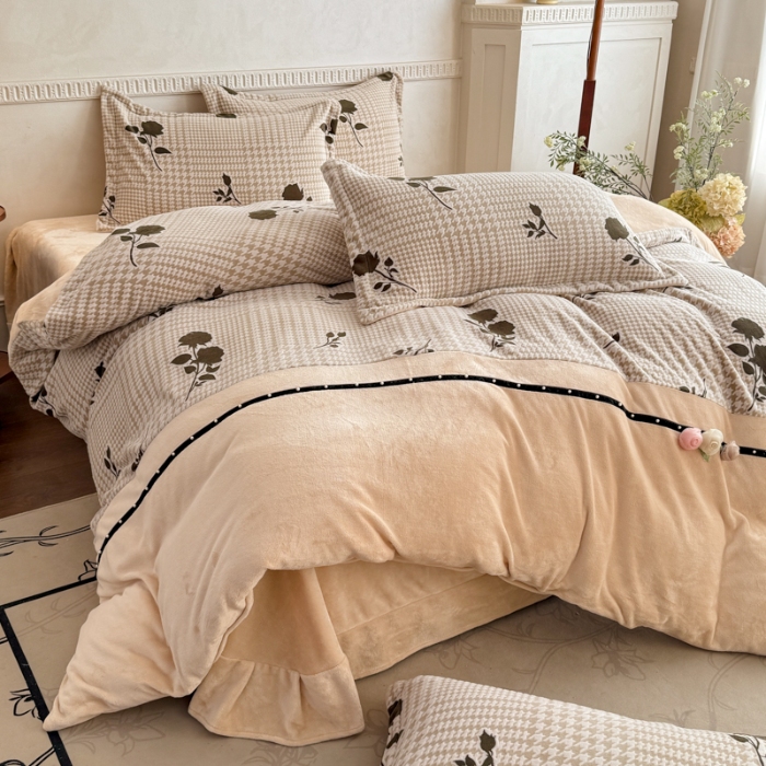 91家纺网 家纺一手货源 找家纺 2025苏东来家纺工艺款雕花绒牛奶绒四件套立体花刺绣绣花套件 梦蝶