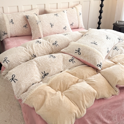 2025苏东来家纺工艺款雕花绒牛奶绒四件套立体花刺绣绣花套件 满天星卡其