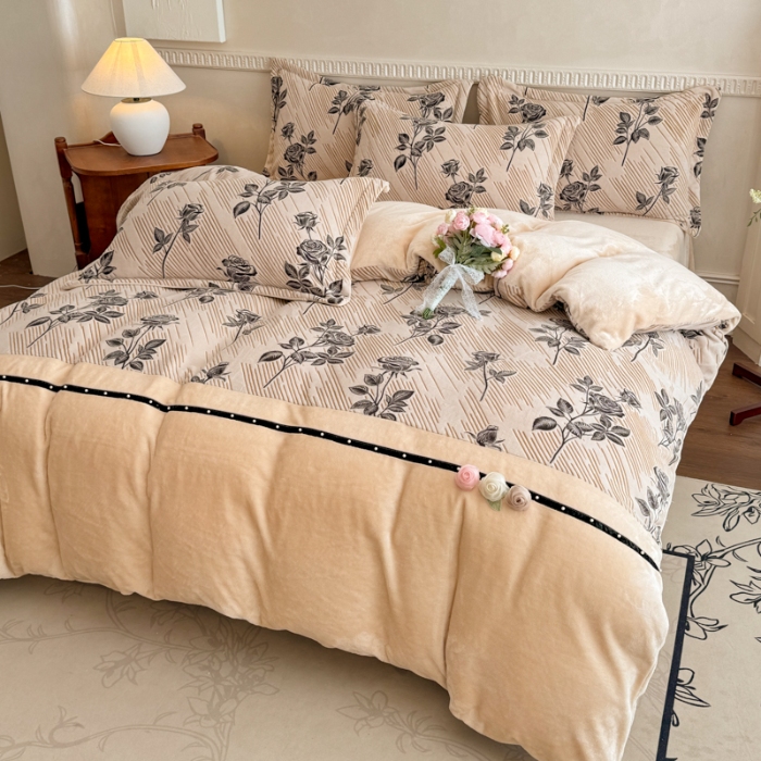 91家纺网 家纺一手货源 找家纺 2025苏东来家纺工艺款雕花绒牛奶绒四件套立体花刺绣绣花套件 繁花